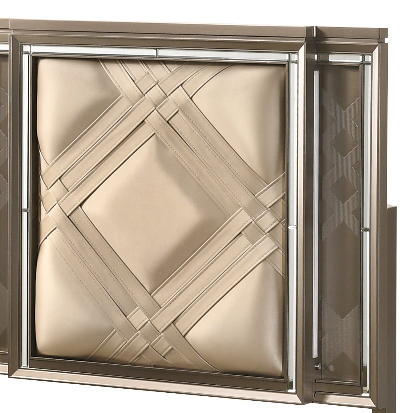Skylar Synthetic leather & Dark Champagne Finish Full Bed W/Led & Storage - 1st Choice Furniture Direct