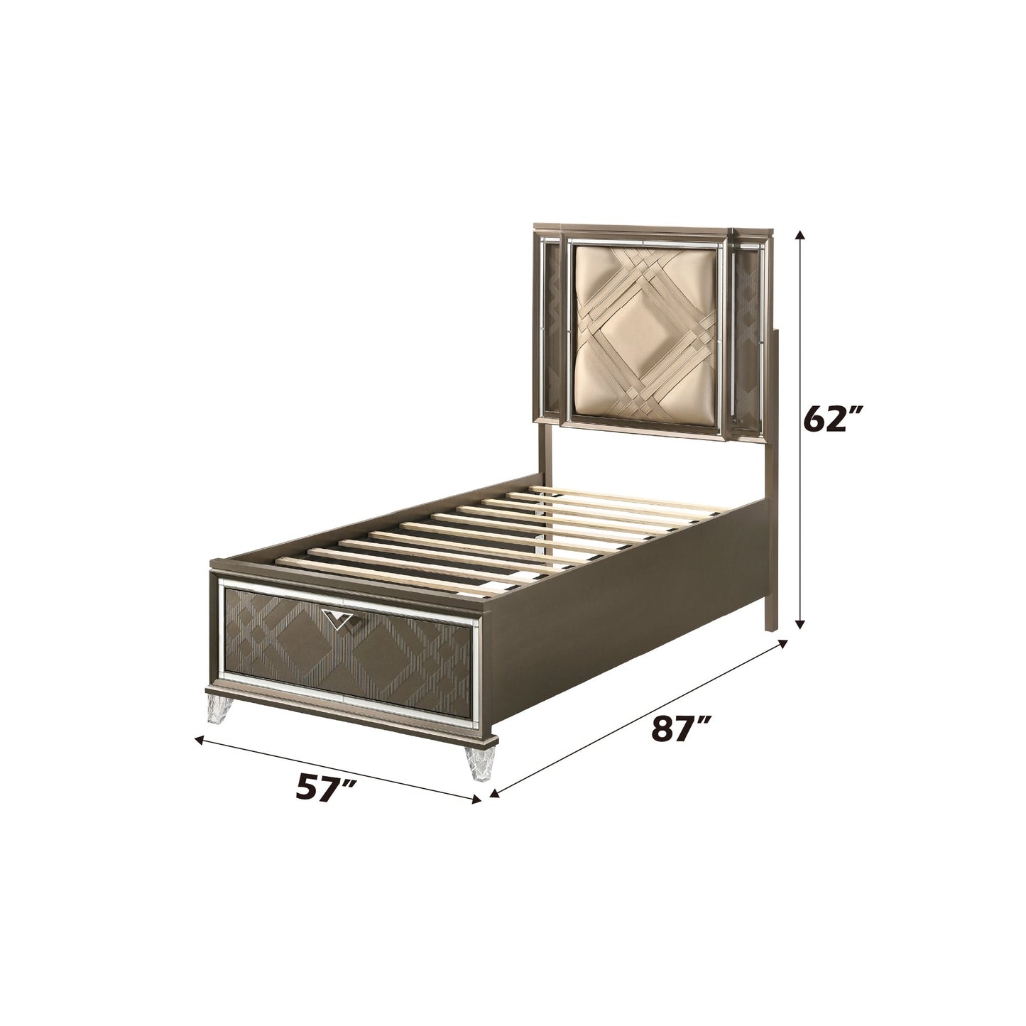 Skylar Synthetic leather & Dark Champagne Finish Full Bed W/Led & Storage - 1st Choice Furniture Direct