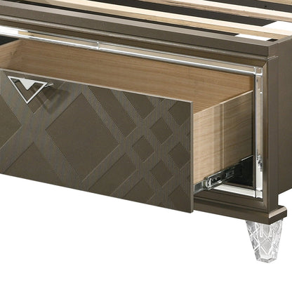 Skylar Synthetic leather & Dark Champagne Finish Full Bed W/Led & Storage - 1st Choice Furniture Direct