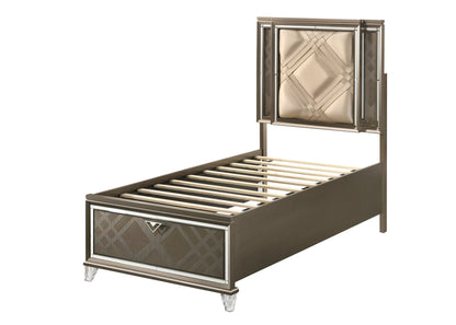 Skylar Synthetic leather & Dark Champagne Finish Full Bed W/Led & Storage - 1st Choice Furniture Direct