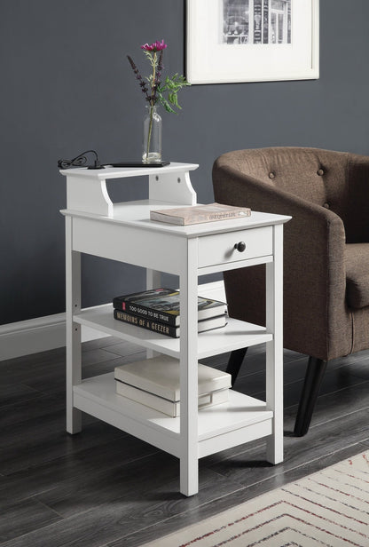 Slayer White Finish Accent Table W/USB - 1st Choice Furniture Direct