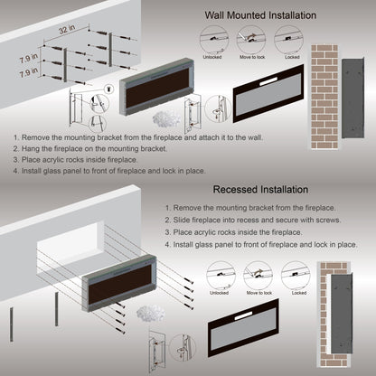 Smart 50' WiFi - Enabled Electric Fireplace Heater, Recessed in - Wall and Wall - Mounted - 1st Choice Furniture Direct