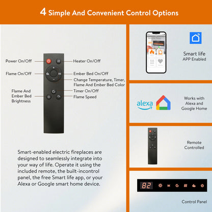Smart 50' WiFi - Enabled Electric Fireplace Heater, Recessed in - Wall and Wall - Mounted - 1st Choice Furniture Direct