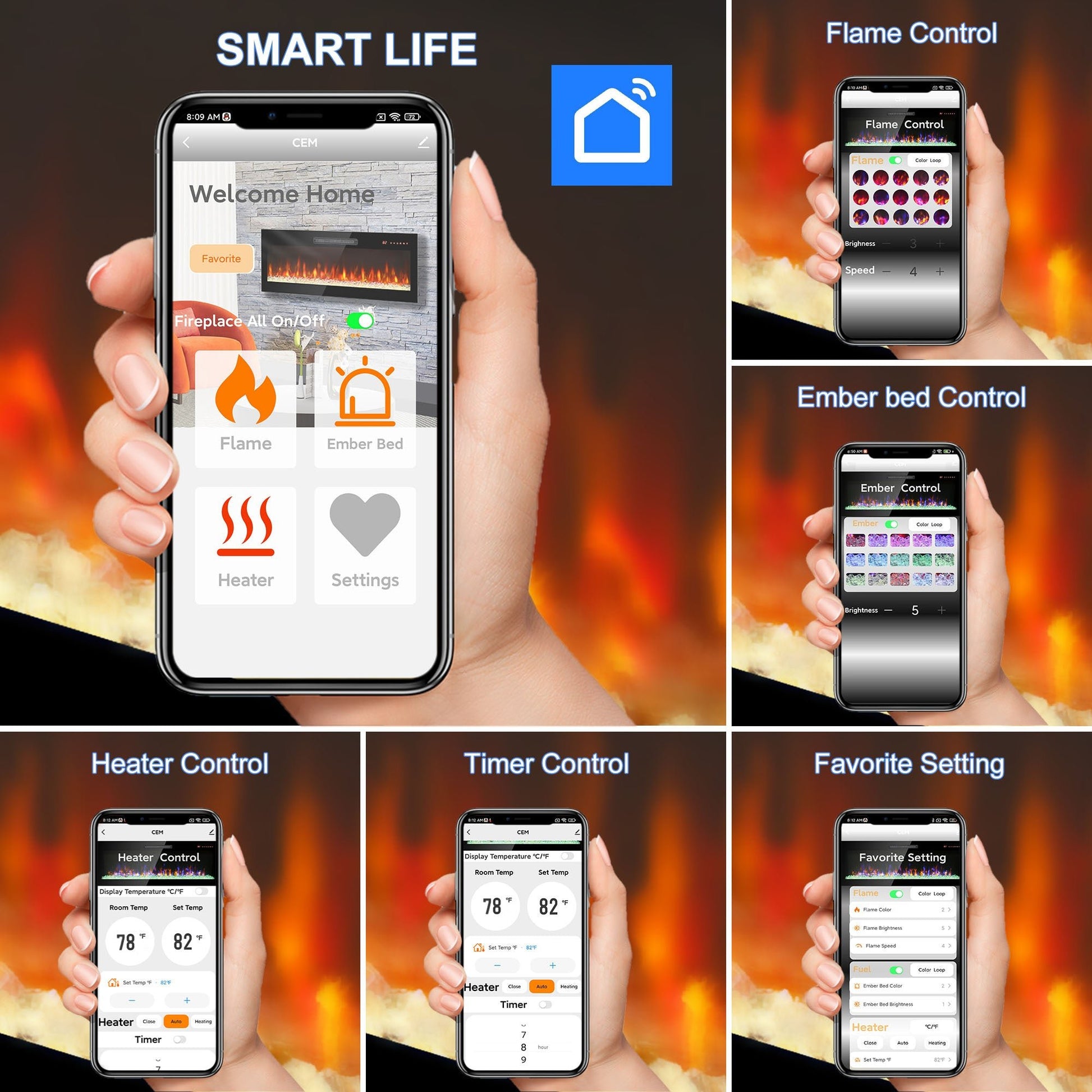 Smart 50' WiFi - Enabled Electric Fireplace Heater, Recessed in - Wall and Wall - Mounted - 1st Choice Furniture Direct