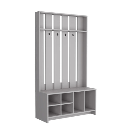 Smoke Grey Hall Tree with Shoe Storage, Coat Hooks & Top Shelf - 1st Choice Furniture Direct