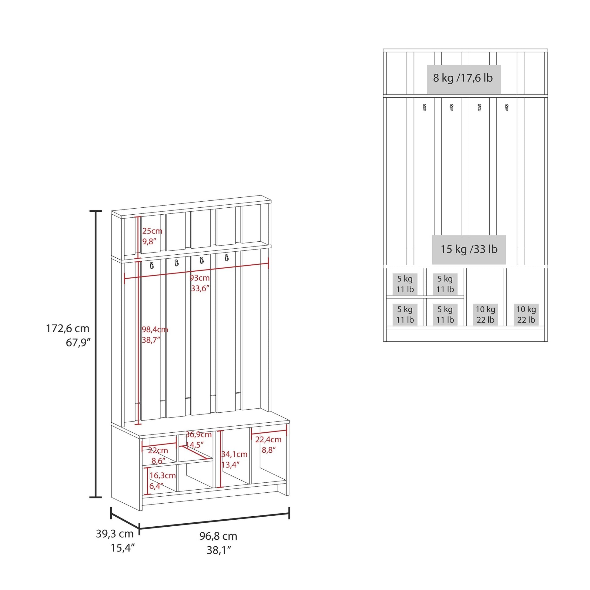 Smoke Grey Hall Tree with Shoe Storage, Coat Hooks & Top Shelf - 1st Choice Furniture Direct