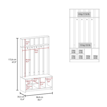 Smoke Grey Hall Tree with Shoe Storage, Coat Hooks & Top Shelf - 1st Choice Furniture Direct