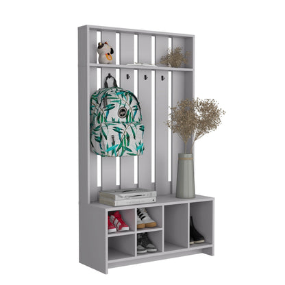 Smoke Grey Hall Tree with Shoe Storage, Coat Hooks & Top Shelf - 1st Choice Furniture Direct