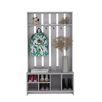 Smoke Grey Hall Tree with Shoe Storage, Coat Hooks & Top Shelf - 1st Choice Furniture Direct