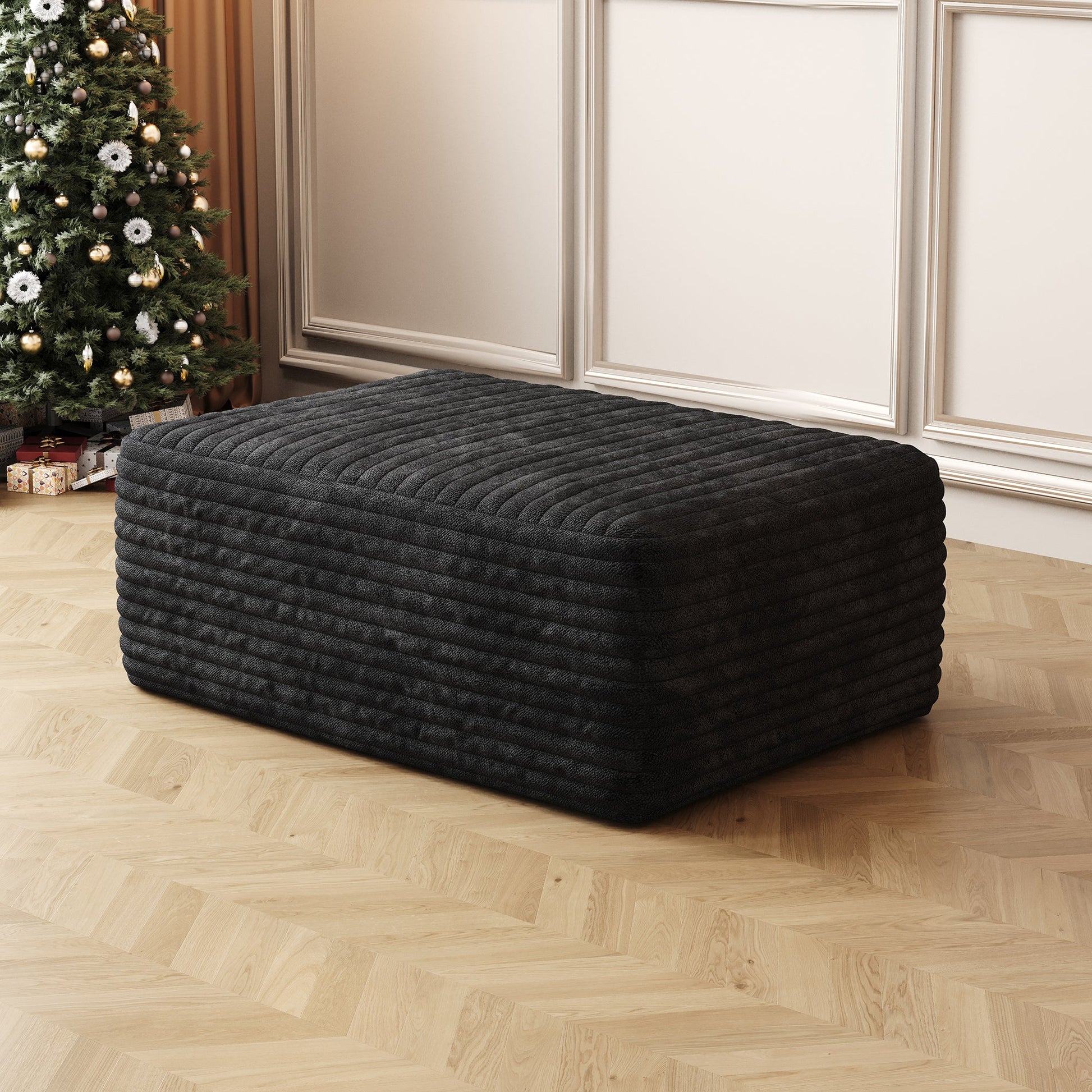 Sofa ottoman ,No Assembly Required,Black(Plush Corduroy Fabric) - 1st Choice Furniture Direct