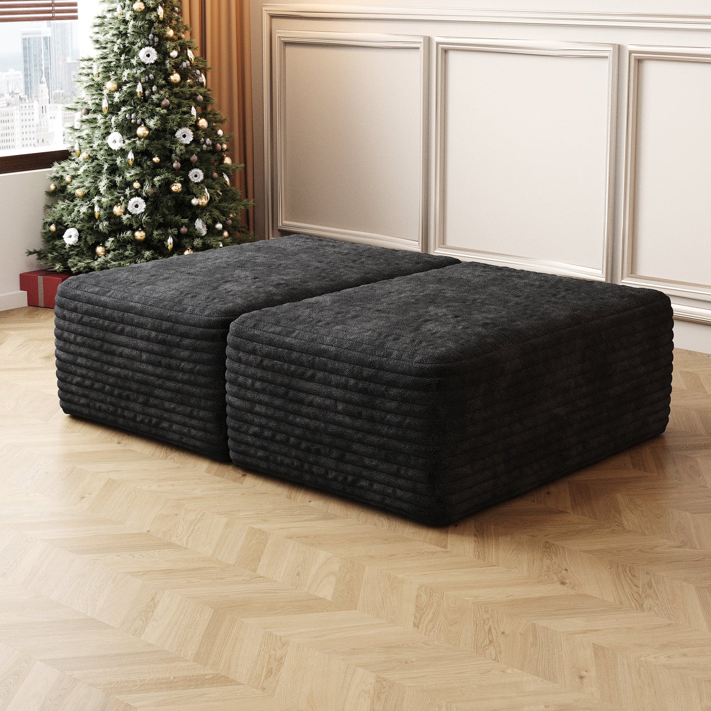 Sofa ottoman ,No Assembly Required,Black(Plush Corduroy Fabric) - 1st Choice Furniture Direct