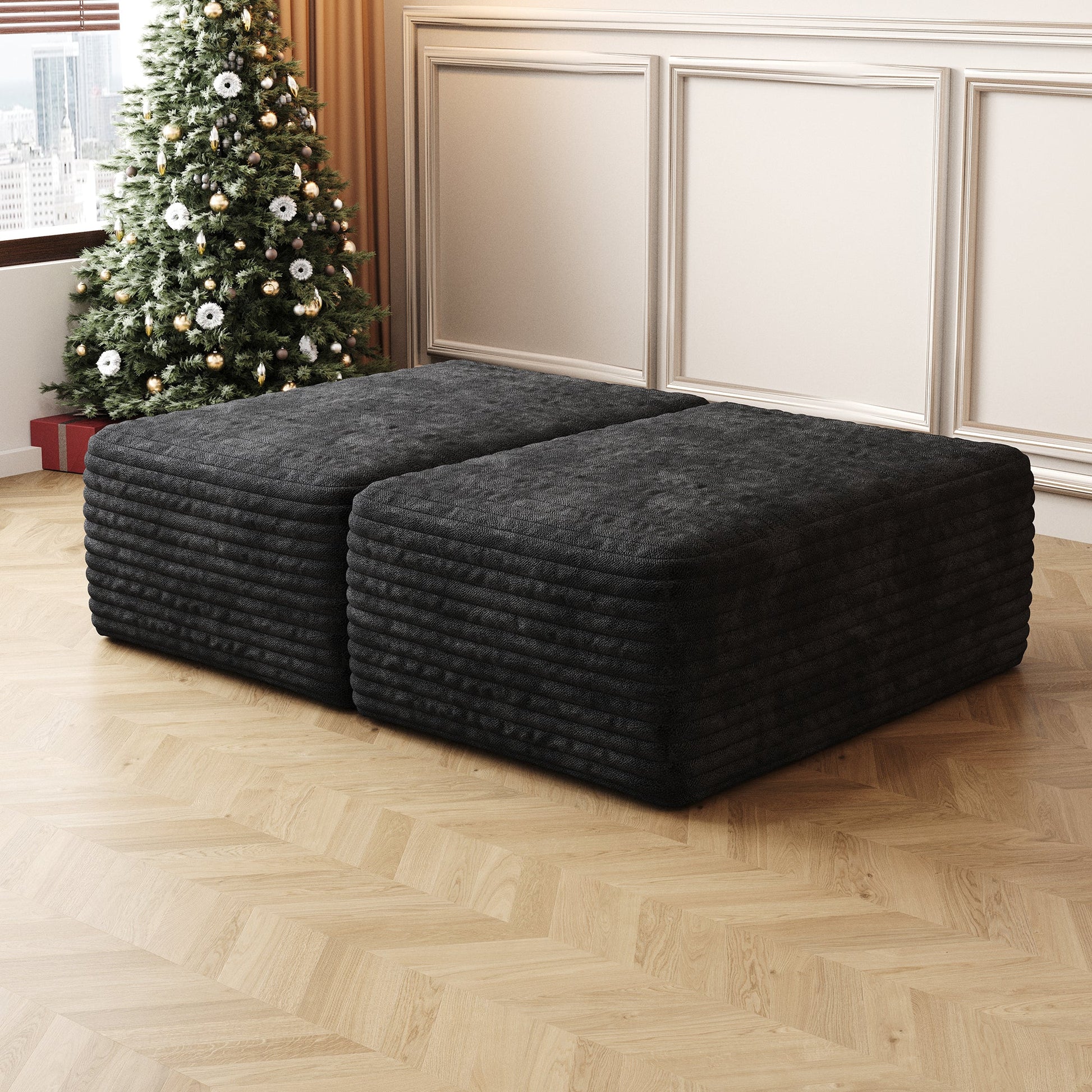 Sofa ottoman ,No Assembly Required,Black(Plush Corduroy Fabric) - 1st Choice Furniture Direct