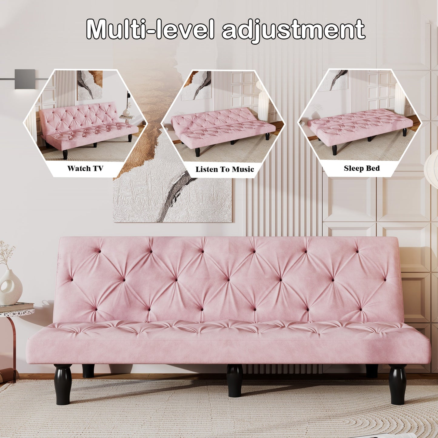Sofa to Sofa Bed Transformation: 66' Pink Velvet Sofa Bed, Ideal for Family Living Rooms, Apartments & Bedrooms - 1st Choice Furniture Direct