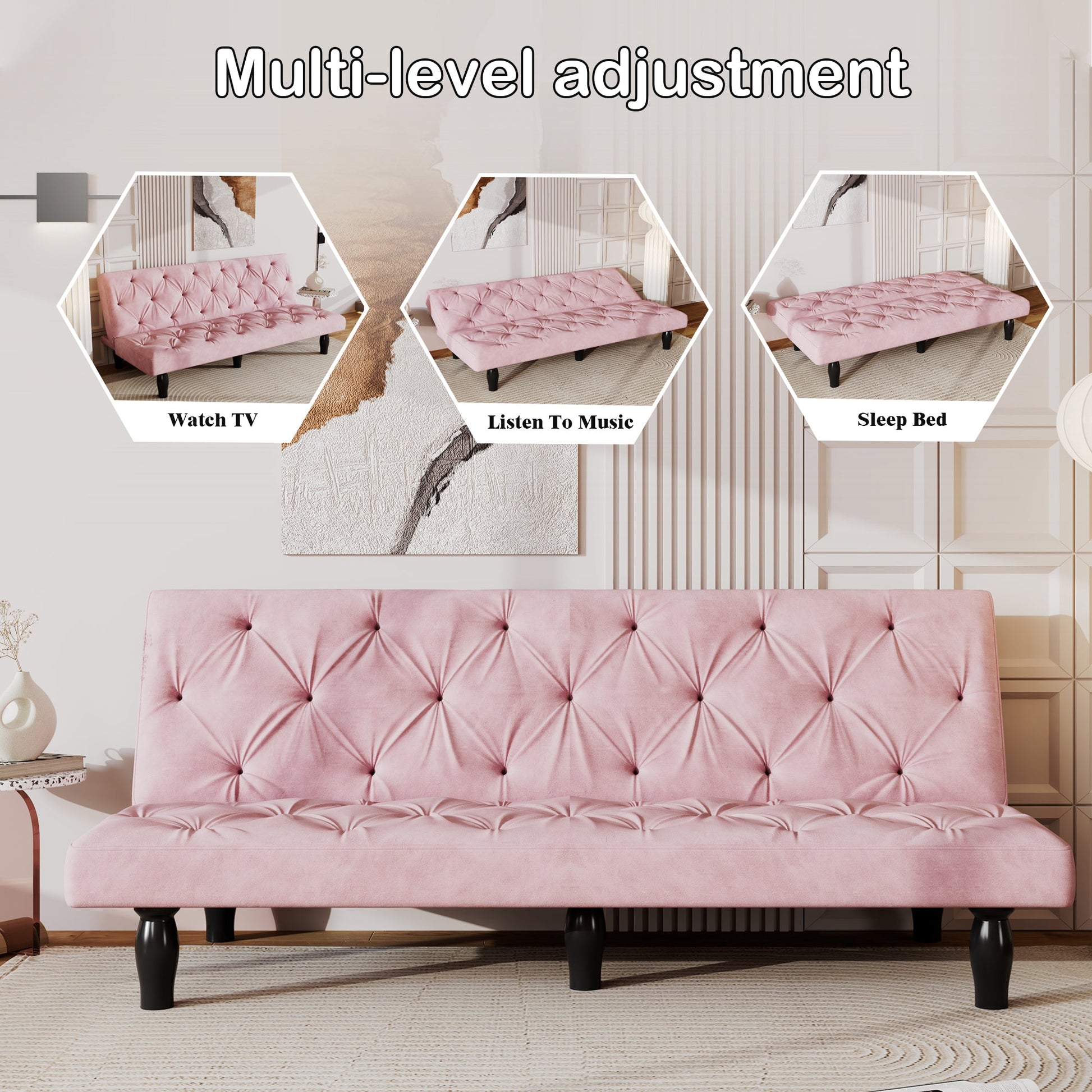 Sofa to Sofa Bed Transformation: 66' Pink Velvet Sofa Bed, Ideal for Family Living Rooms, Apartments & Bedrooms - 1st Choice Furniture Direct