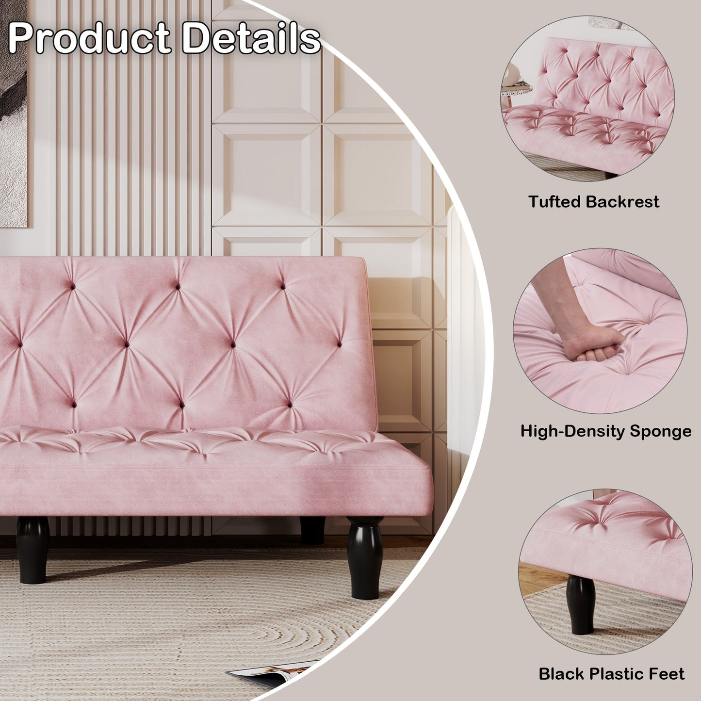 Sofa to Sofa Bed Transformation: 66' Pink Velvet Sofa Bed, Ideal for Family Living Rooms, Apartments & Bedrooms - 1st Choice Furniture Direct