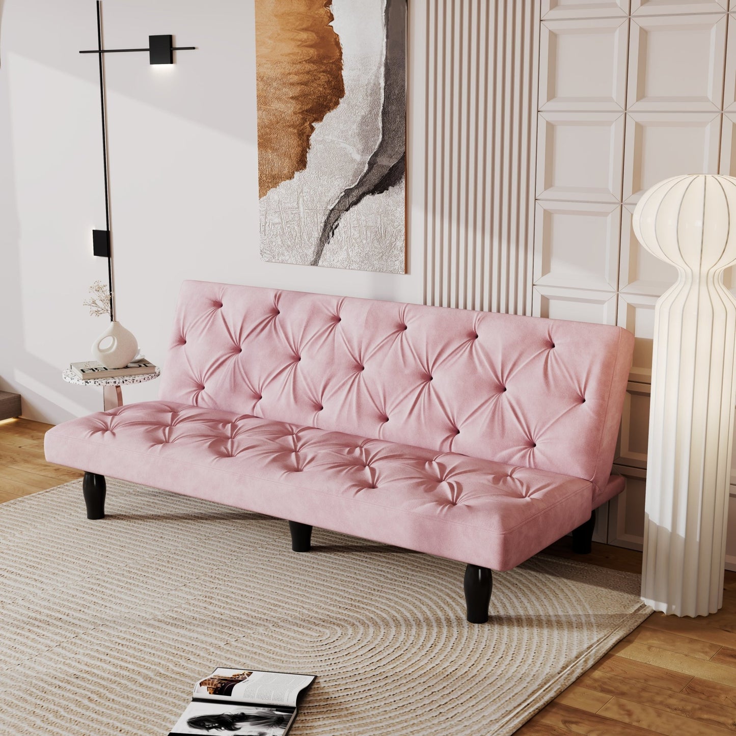 Sofa to Sofa Bed Transformation: 66' Pink Velvet Sofa Bed, Ideal for Family Living Rooms, Apartments & Bedrooms - 1st Choice Furniture Direct