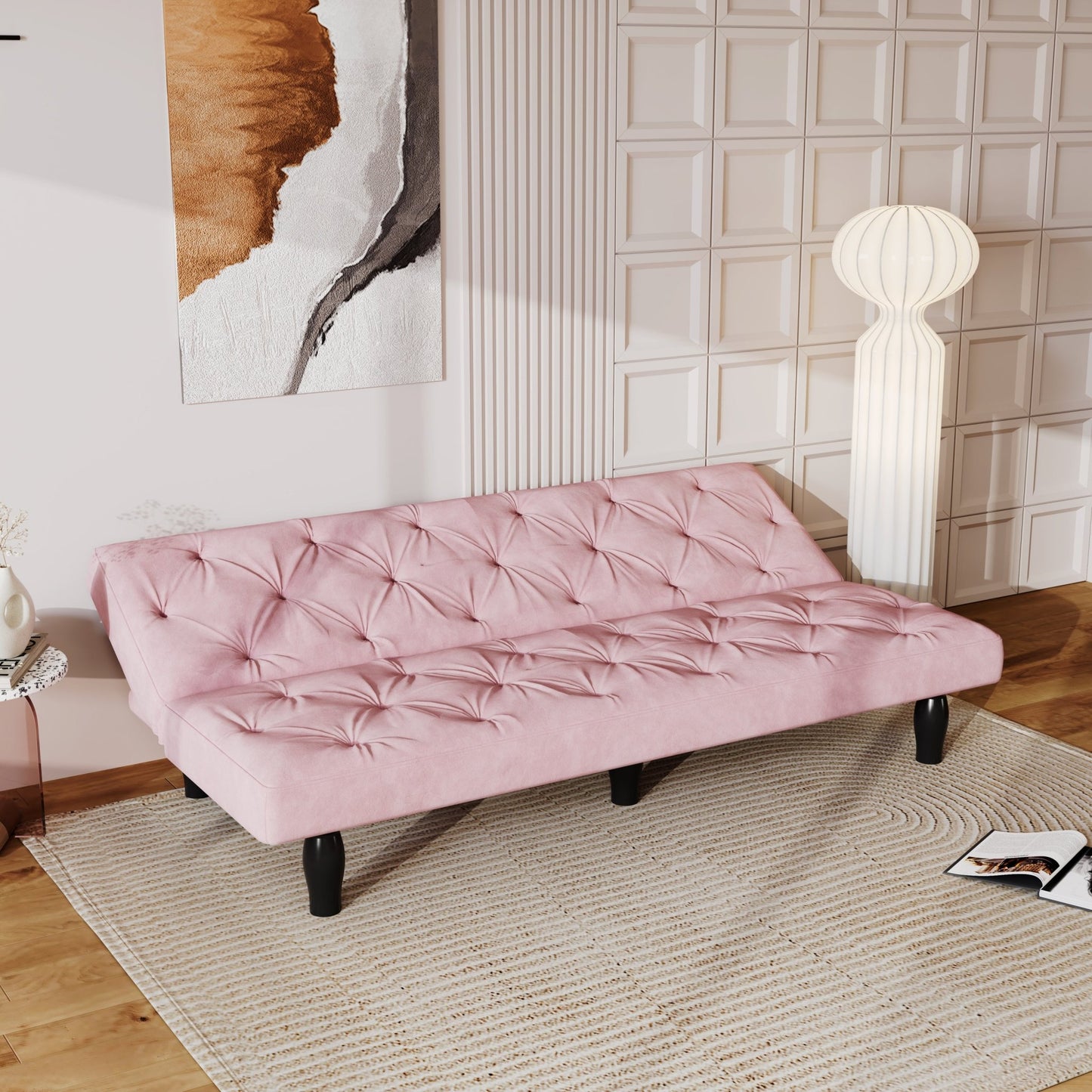 Sofa to Sofa Bed Transformation: 66' Pink Velvet Sofa Bed, Ideal for Family Living Rooms, Apartments & Bedrooms - 1st Choice Furniture Direct