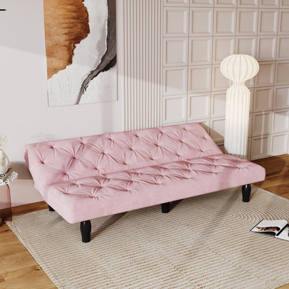 Sofa to Sofa Bed Transformation: 66' Pink Velvet Sofa Bed, Ideal for Family Living Rooms, Apartments & Bedrooms - 1st Choice Furniture Direct