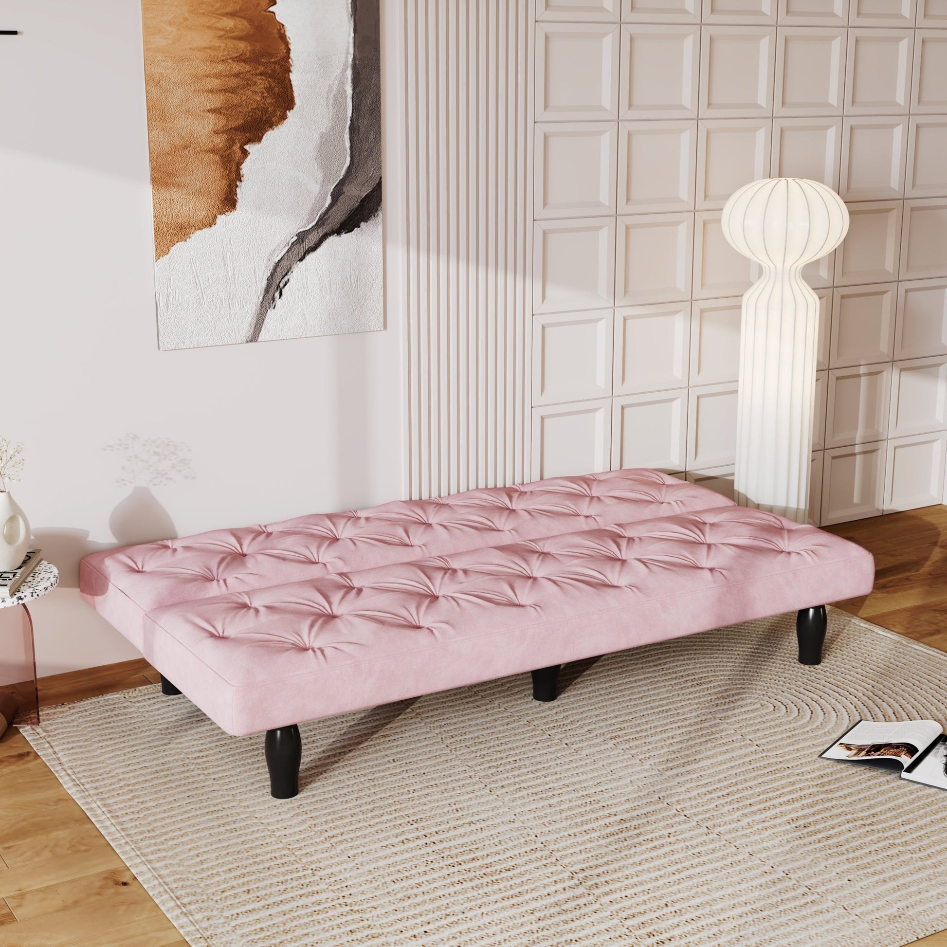 Sofa to Sofa Bed Transformation: 66' Pink Velvet Sofa Bed, Ideal for Family Living Rooms, Apartments & Bedrooms - 1st Choice Furniture Direct