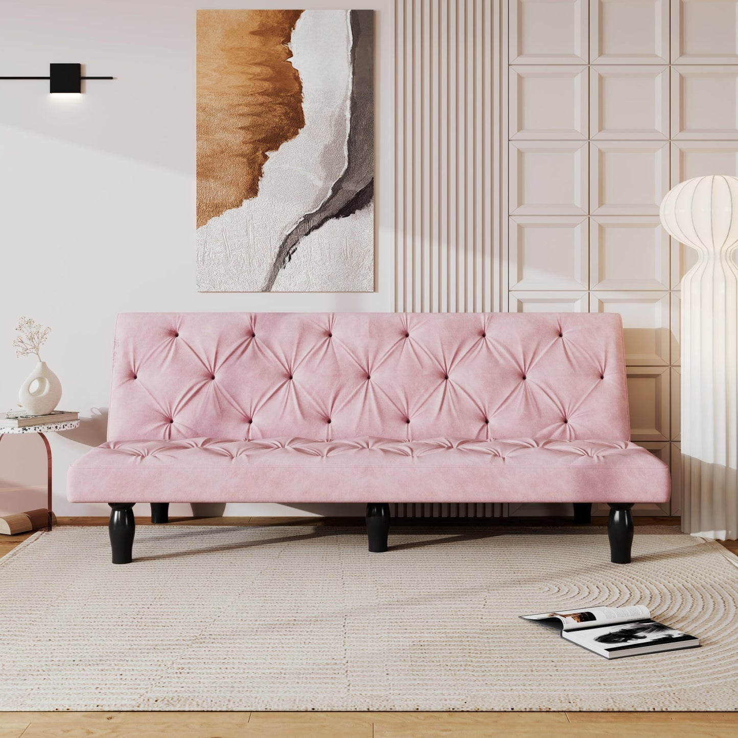 Sofa to Sofa Bed Transformation: 66' Pink Velvet Sofa Bed, Ideal for Family Living Rooms, Apartments & Bedrooms - 1st Choice Furniture Direct