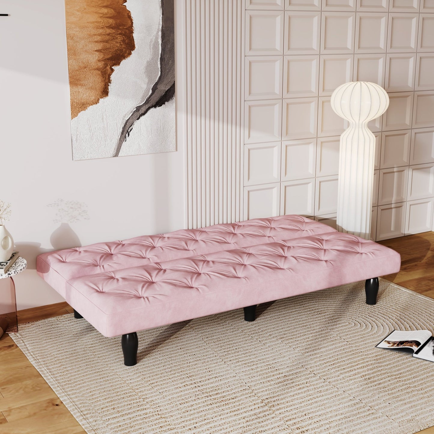 Sofa to Sofa Bed Transformation: 66' Pink Velvet Sofa Bed, Ideal for Family Living Rooms, Apartments & Bedrooms - 1st Choice Furniture Direct