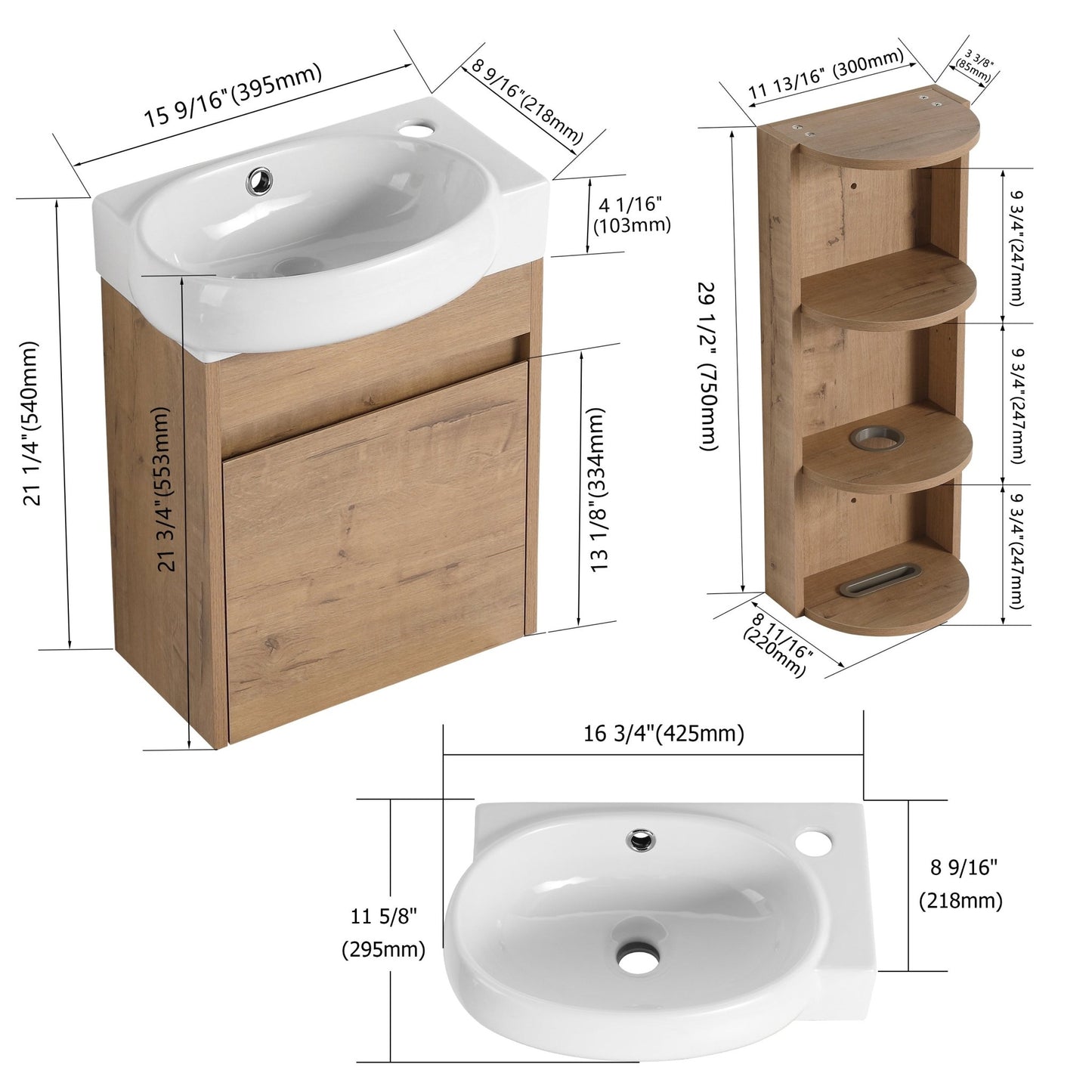 Soft Close Doors Bathroom Vanity With Sink and Storage Rack,16 Inch For Small Bathroom - 1st Choice Furniture Direct