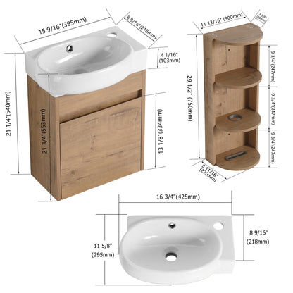 Soft Close Doors Bathroom Vanity With Sink and Storage Rack,16 Inch For Small Bathroom - 1st Choice Furniture Direct