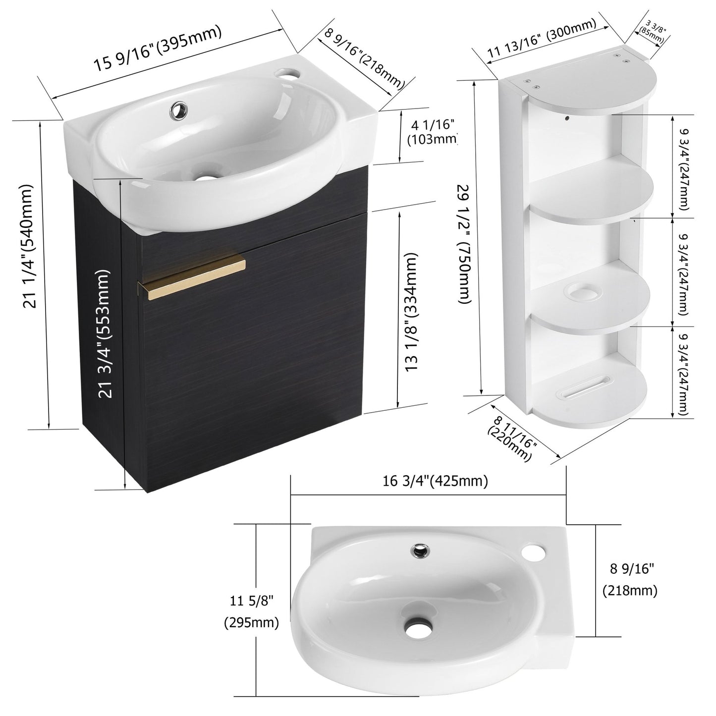 Soft Close Doors Bathroom Vanity With Sink and Storage Rack,16 Inch For Small Bathroom - 1st Choice Furniture Direct