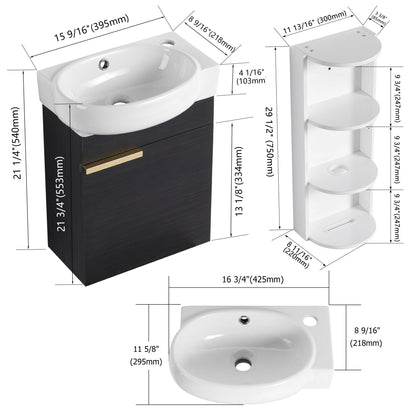 Soft Close Doors Bathroom Vanity With Sink and Storage Rack,16 Inch For Small Bathroom - 1st Choice Furniture Direct