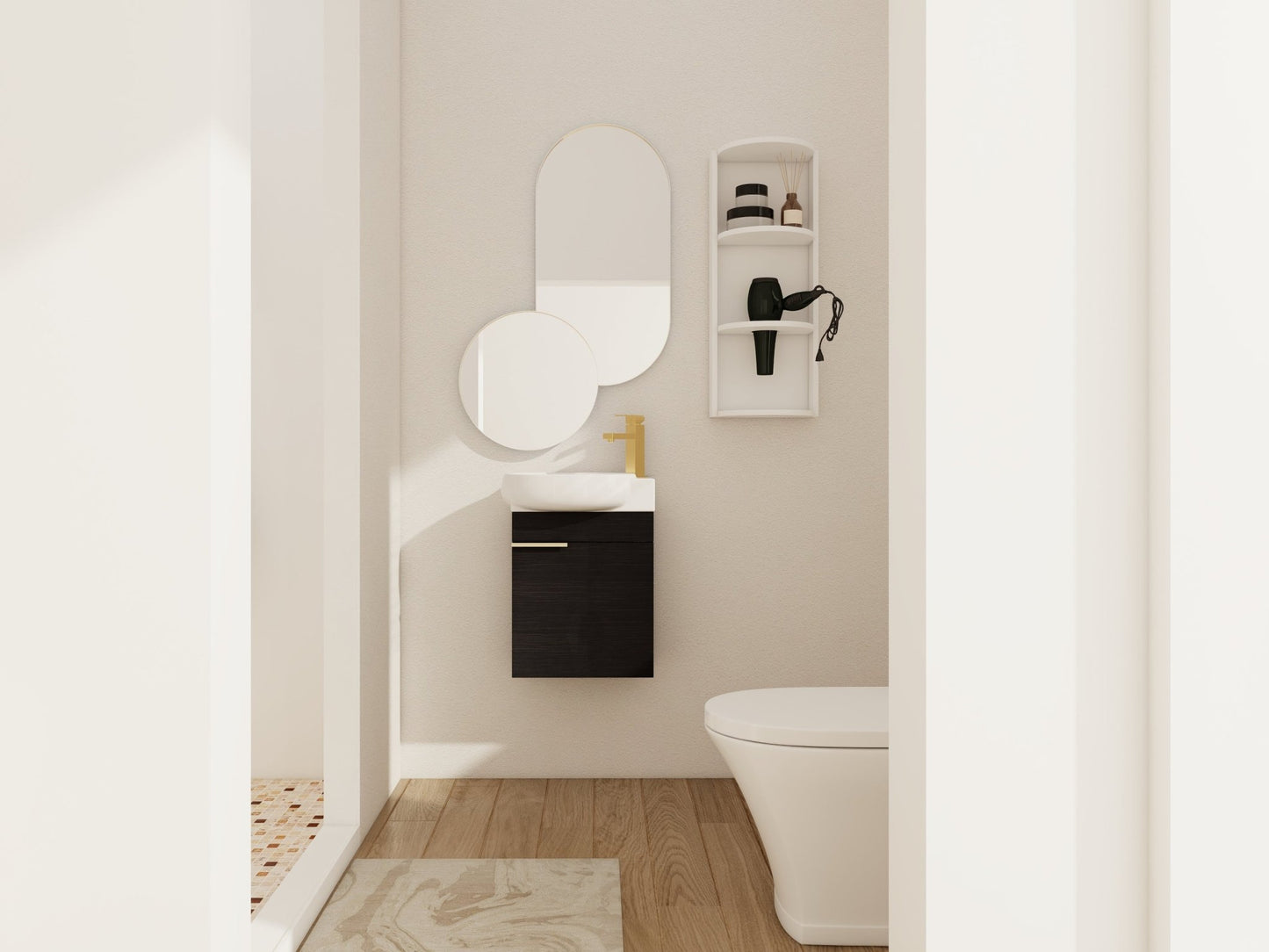 Soft Close Doors Bathroom Vanity With Sink and Storage Rack,16 Inch For Small Bathroom - 1st Choice Furniture Direct