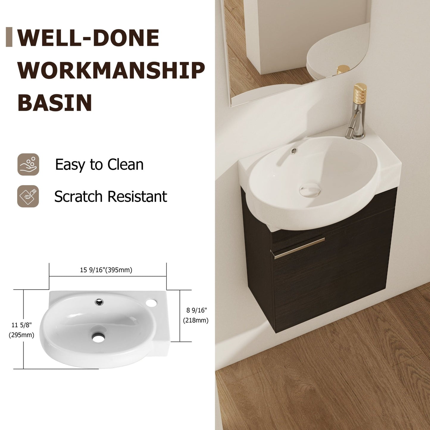 Soft Close Doors Bathroom Vanity With Sink and Storage Rack,16 Inch For Small Bathroom - 1st Choice Furniture Direct