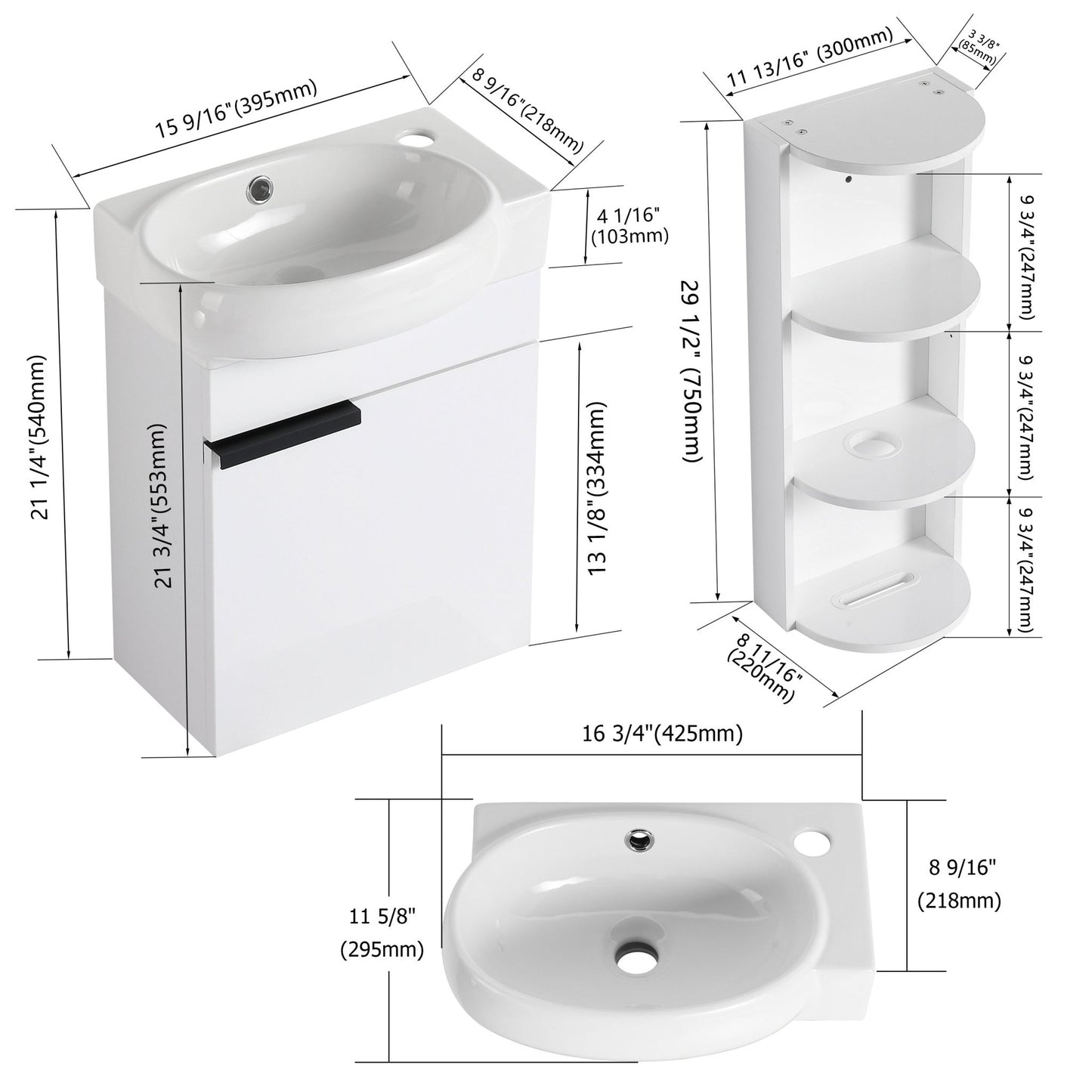 Soft Close Doors Bathroom Vanity With Sink and Storage Rack,16 Inch For Small Bathroom - 1st Choice Furniture Direct
