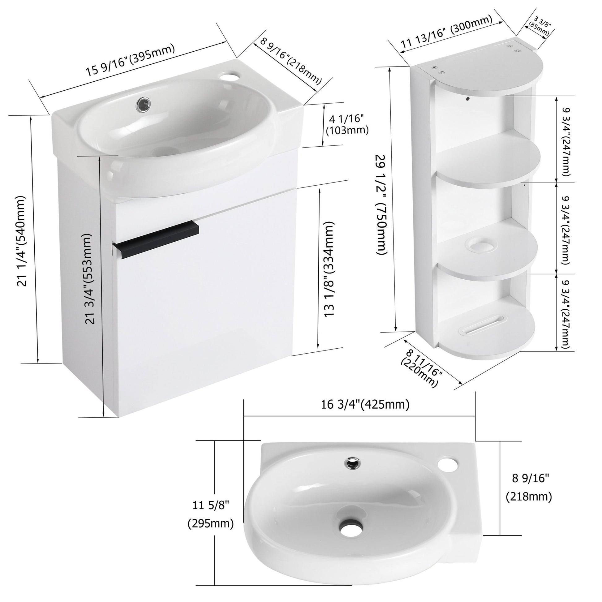 Soft Close Doors Bathroom Vanity With Sink and Storage Rack,16 Inch For Small Bathroom - 1st Choice Furniture Direct