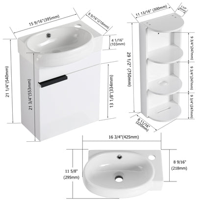 Soft Close Doors Bathroom Vanity With Sink and Storage Rack,16 Inch For Small Bathroom - 1st Choice Furniture Direct