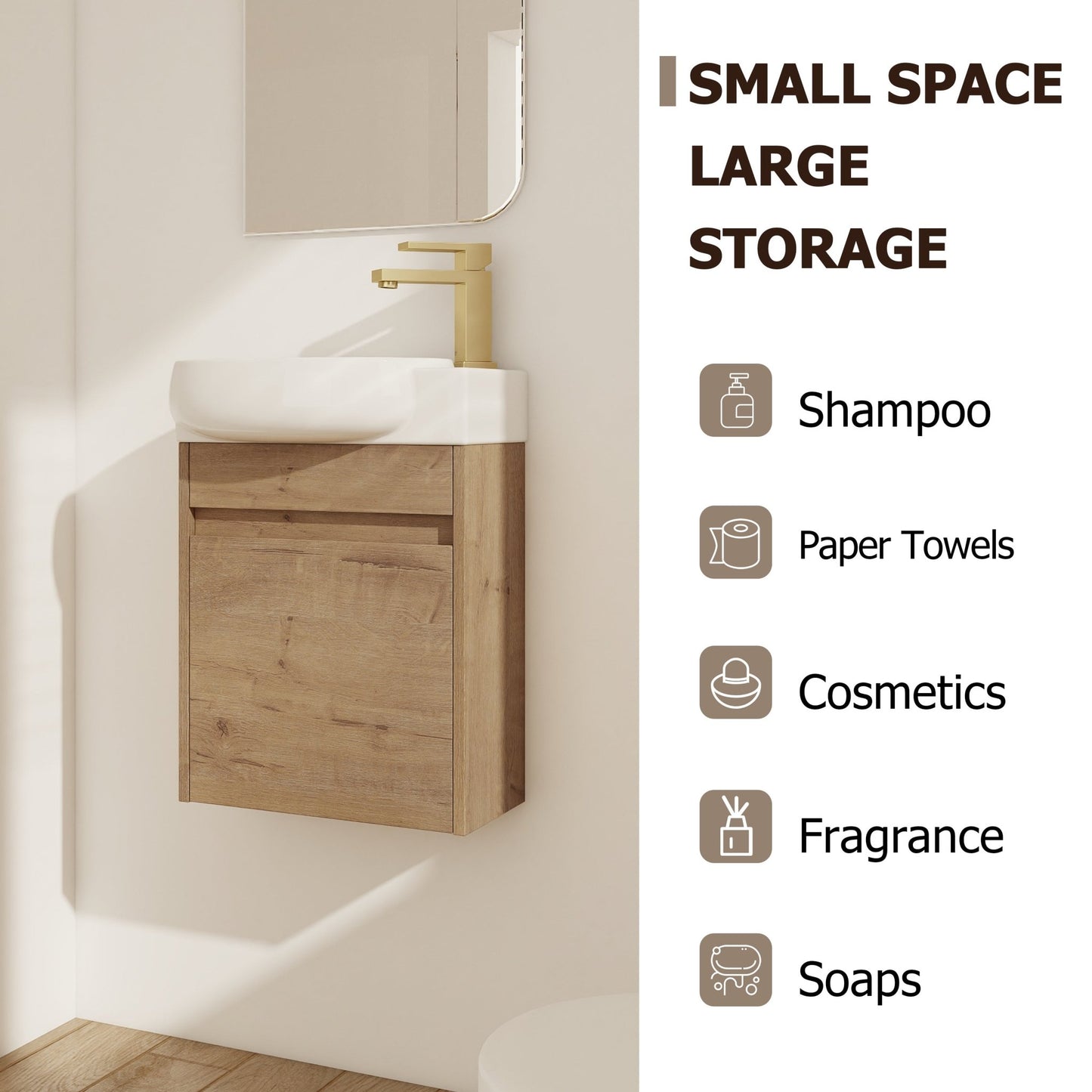 Soft Close Doors Bathroom Vanity With Sink,16 Inch For Small Bathroom - 1st Choice Furniture Direct