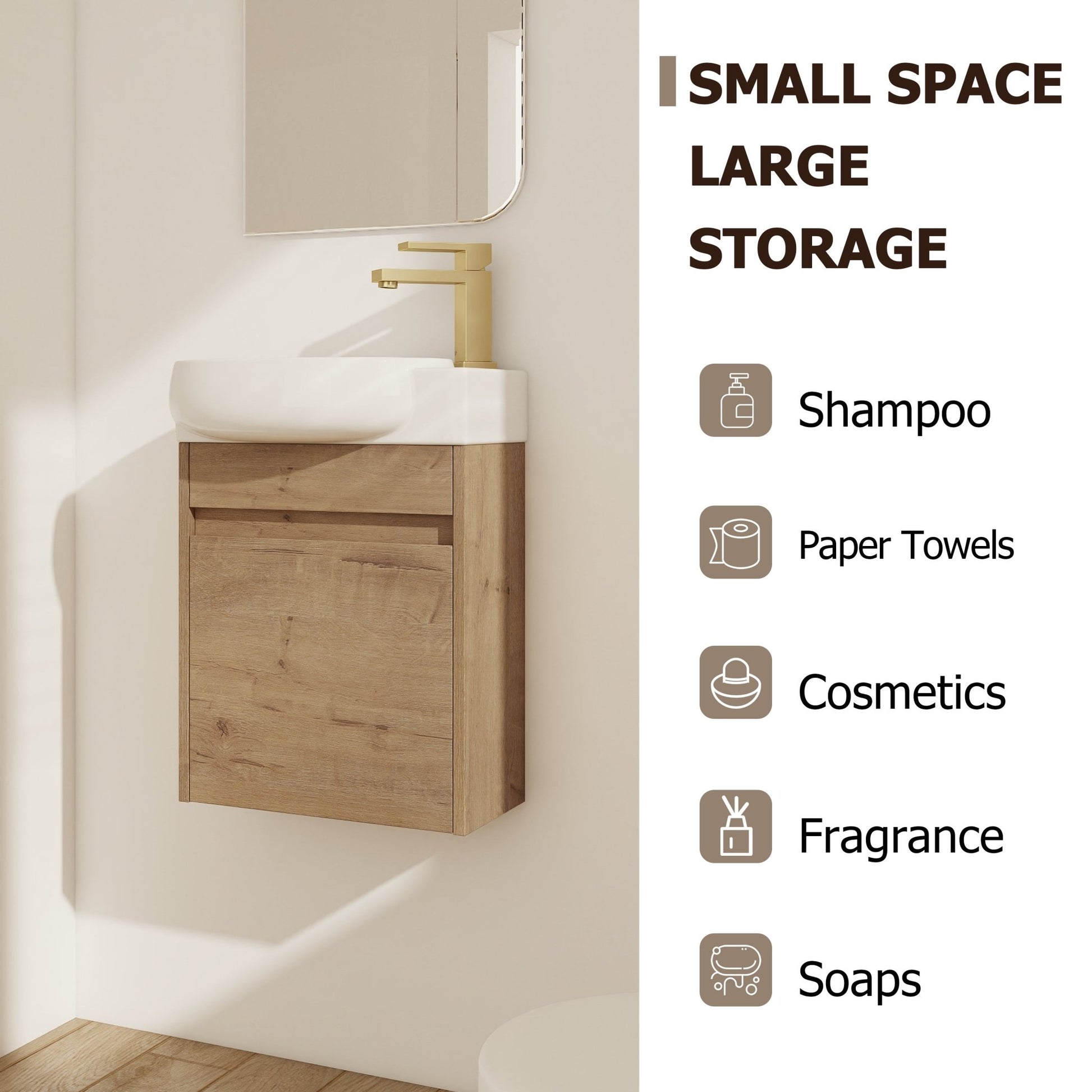 Soft Close Doors Bathroom Vanity With Sink,16 Inch For Small Bathroom - 1st Choice Furniture Direct