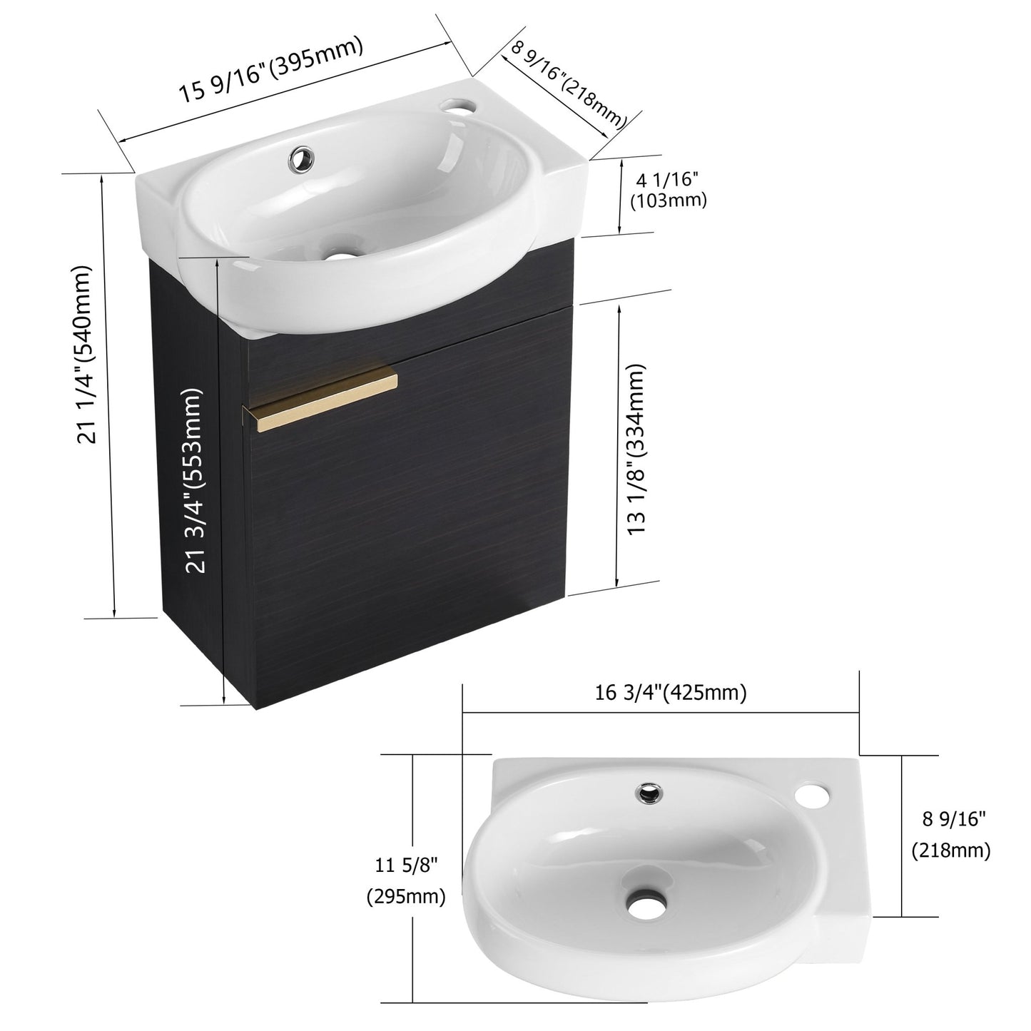 Soft Close Doors Bathroom Vanity With Sink,16 Inch For Small Bathroom - 1st Choice Furniture Direct