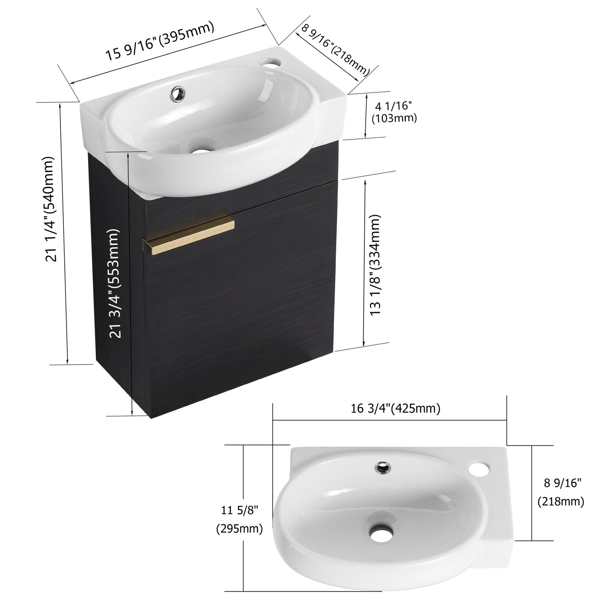 Soft Close Doors Bathroom Vanity With Sink,16 Inch For Small Bathroom - 1st Choice Furniture Direct