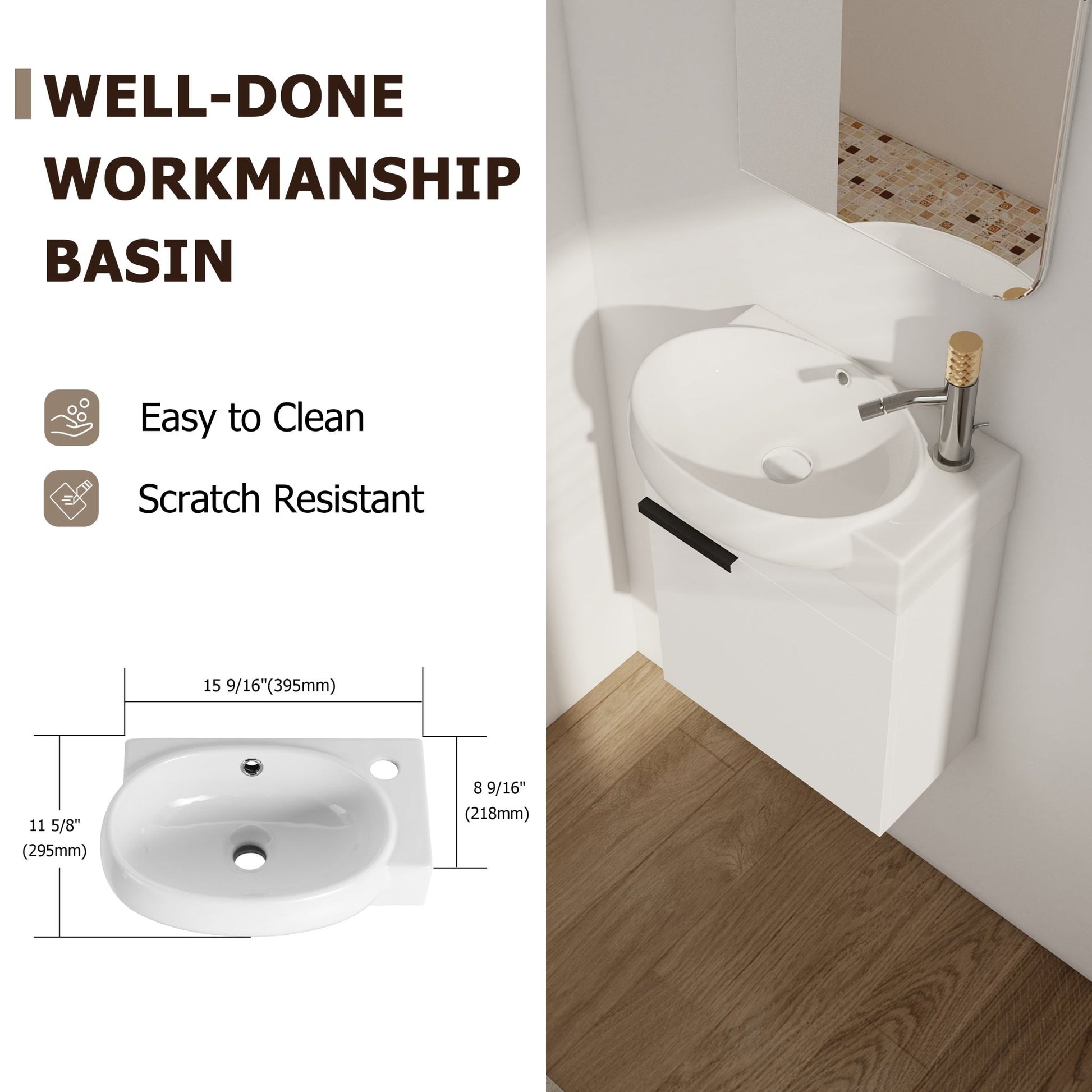 Soft Close Doors Bathroom Vanity With Sink,16 Inch For Small Bathroom - 1st Choice Furniture Direct