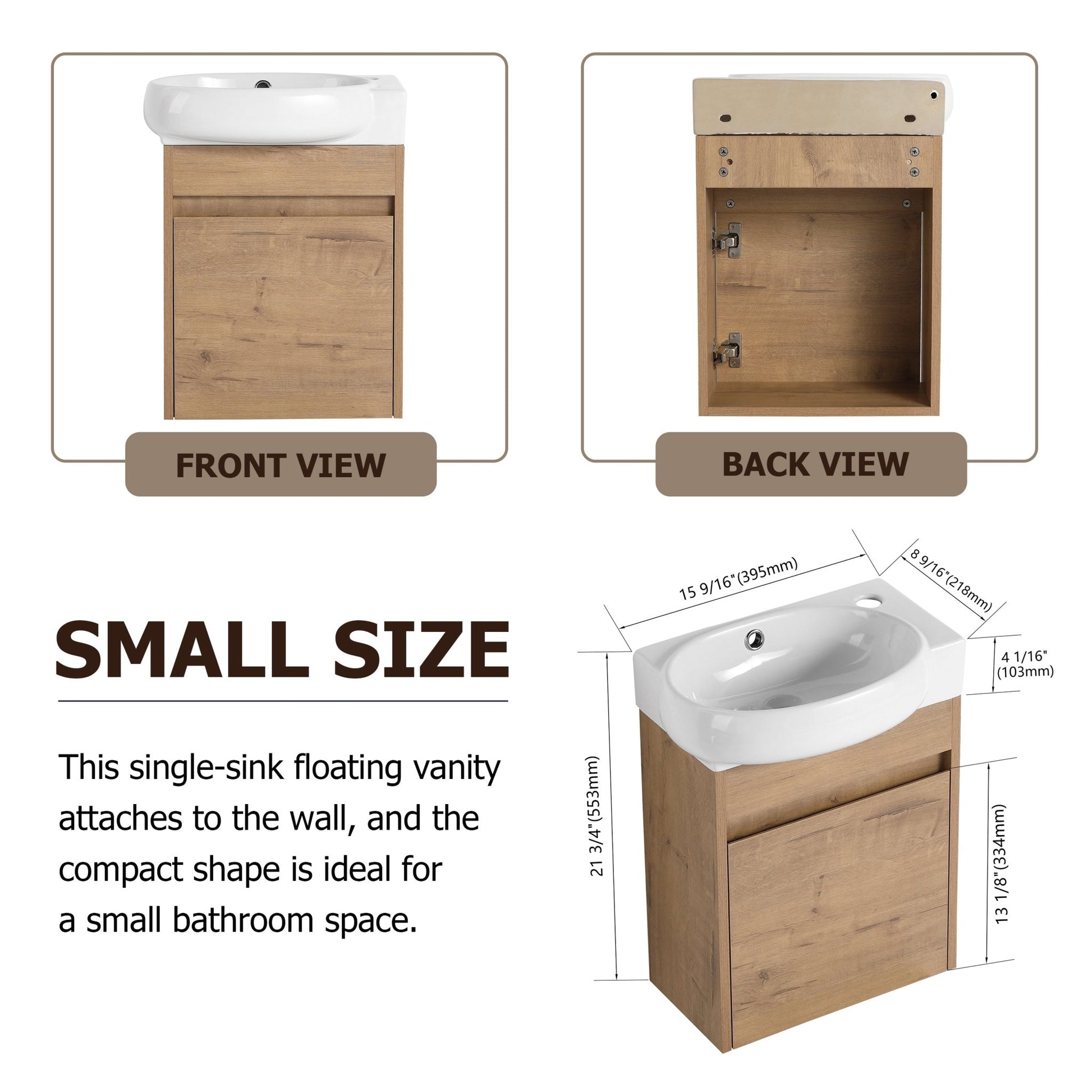 Soft Close Doors Bathroom Vanity With Sink,16 Inch For Small Bathroom - 1st Choice Furniture Direct