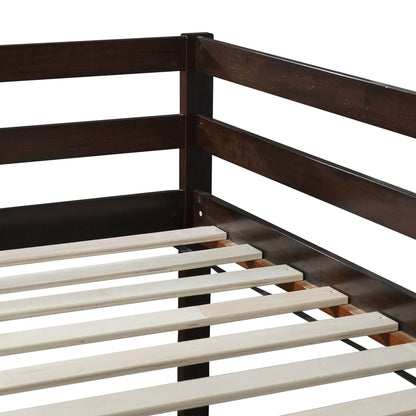 Solid Wooden, Rubber Wooden Twin Loft Bed with Ladder, Bed Platform of Strengthened Slats , Espresso - 1st Choice Furniture Direct