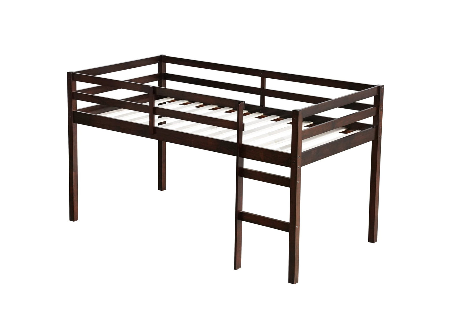 Solid Wooden, Rubber Wooden Twin Loft Bed with Ladder, Bed Platform of Strengthened Slats , Espresso - 1st Choice Furniture Direct