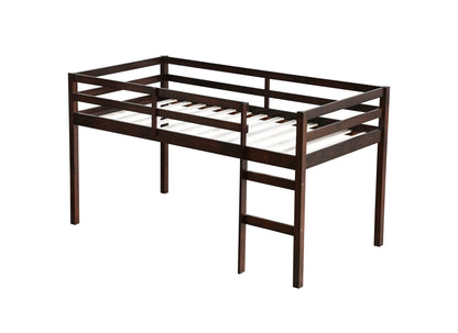 Solid Wooden, Rubber Wooden Twin Loft Bed with Ladder, Bed Platform of Strengthened Slats , Espresso - 1st Choice Furniture Direct