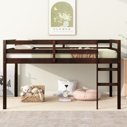 Solid Wooden, Rubber Wooden Twin Loft Bed with Ladder, Bed Platform of Strengthened Slats , Espresso - 1st Choice Furniture Direct