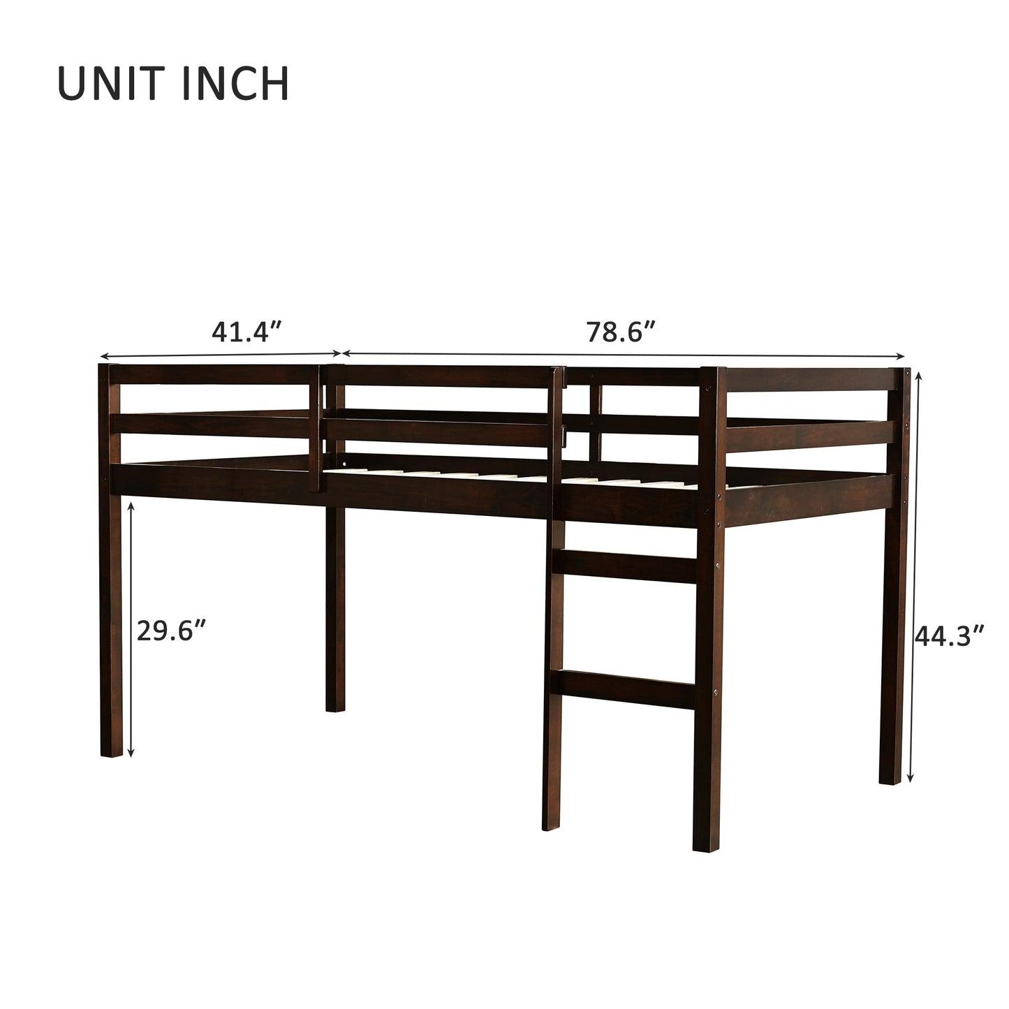 Solid Wooden, Rubber Wooden Twin Loft Bed with Ladder, Bed Platform of Strengthened Slats , Espresso - 1st Choice Furniture Direct