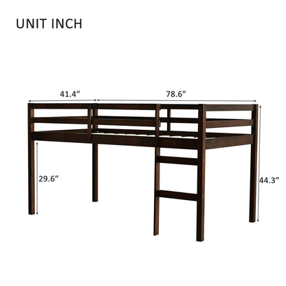 Solid Wooden, Rubber Wooden Twin Loft Bed with Ladder, Bed Platform of Strengthened Slats , Espresso - 1st Choice Furniture Direct