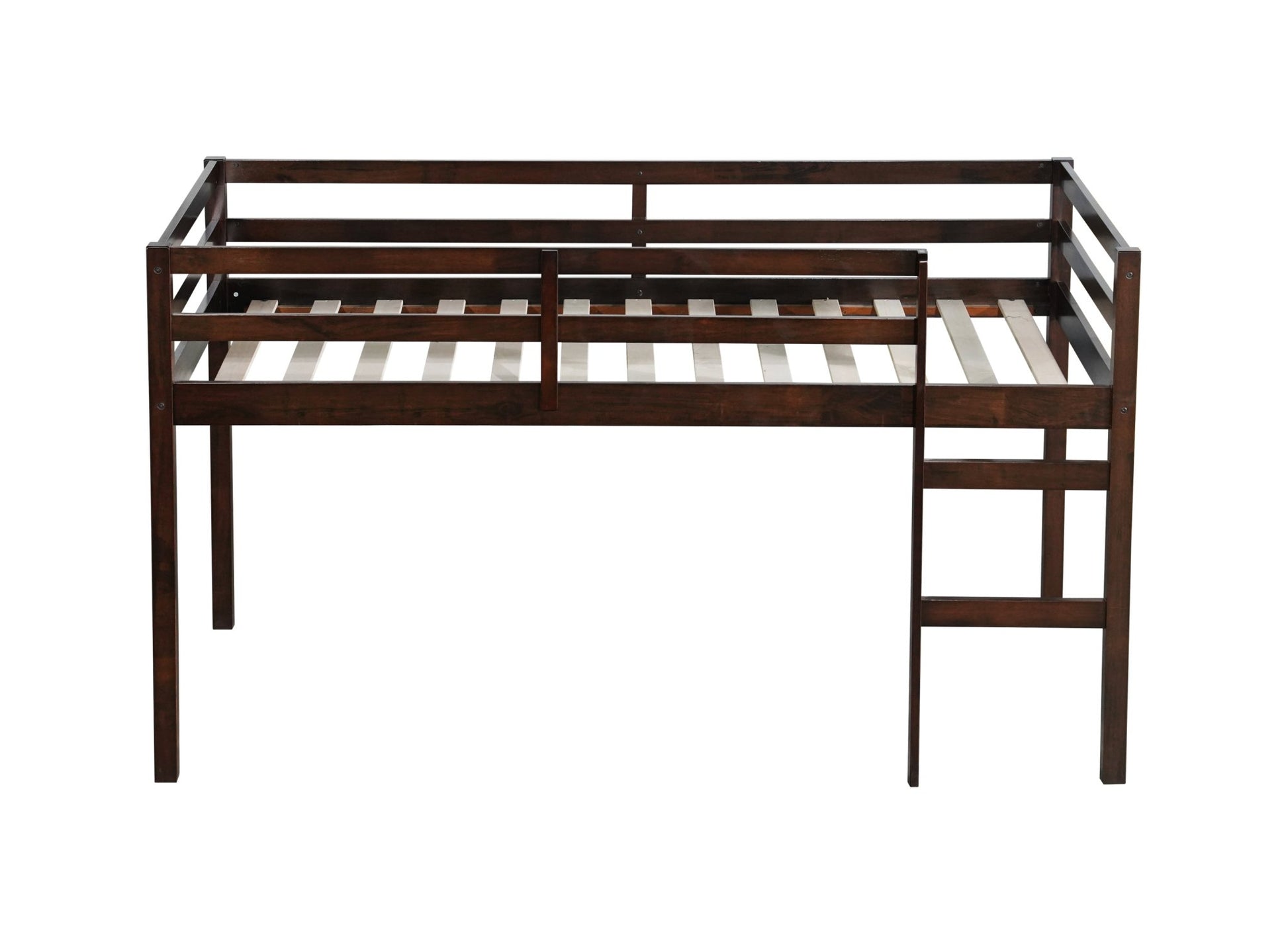 Solid Wooden, Rubber Wooden Twin Loft Bed with Ladder, Bed Platform of Strengthened Slats , Espresso - 1st Choice Furniture Direct