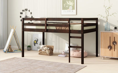 Solid Wooden, Rubber Wooden Twin Loft Bed with Ladder, Bed Platform of Strengthened Slats , Espresso - 1st Choice Furniture Direct