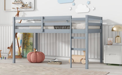 Solid Wooden, Rubber Wooden Twin Loft Bed with Ladder, Bed Platform of Strengthened Slats , Grey - 1st Choice Furniture Direct