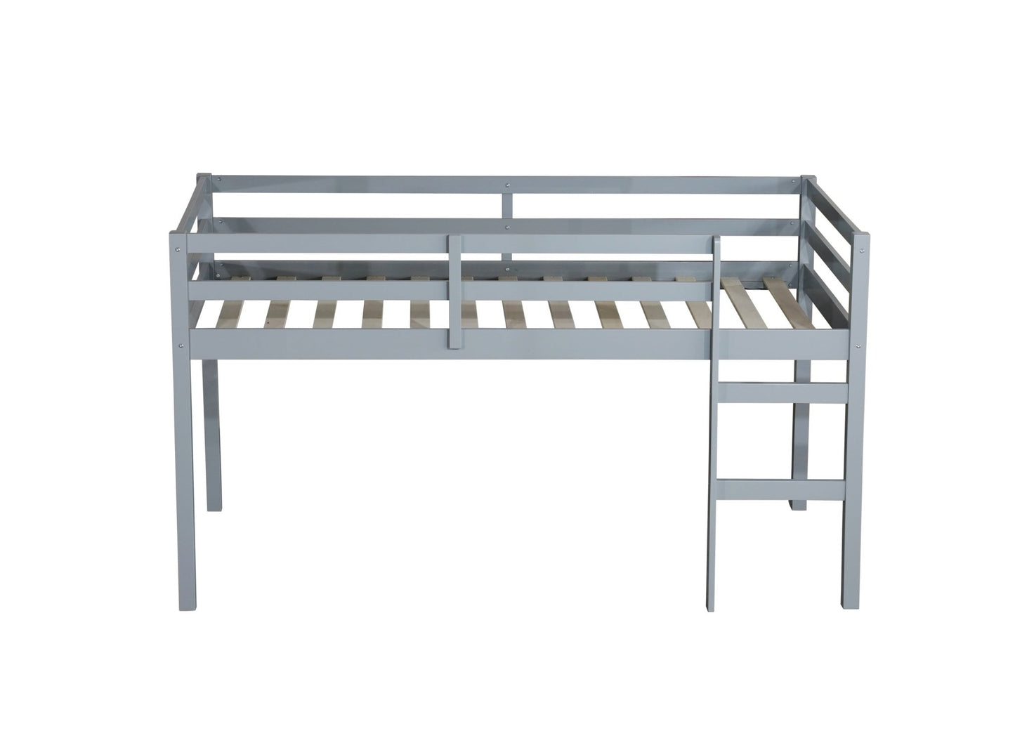 Solid Wooden, Rubber Wooden Twin Loft Bed with Ladder, Bed Platform of Strengthened Slats , Grey - 1st Choice Furniture Direct